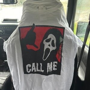 White Tee with Scream Graphic and Call Me Text